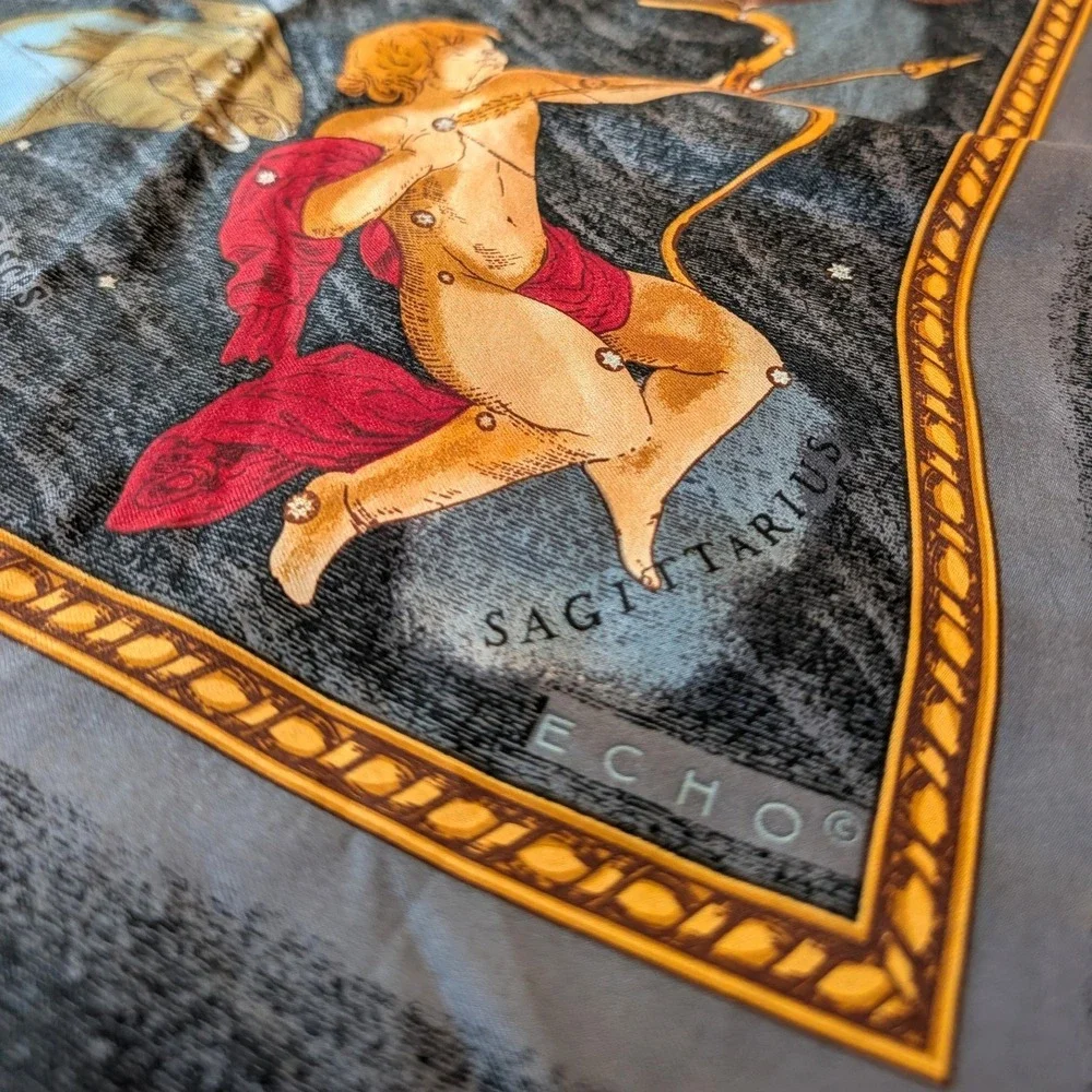 Vintage Echo Zodiac Celestial Silk Scarf Astrological Constellation Print 34